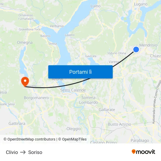 Clivio to Soriso map