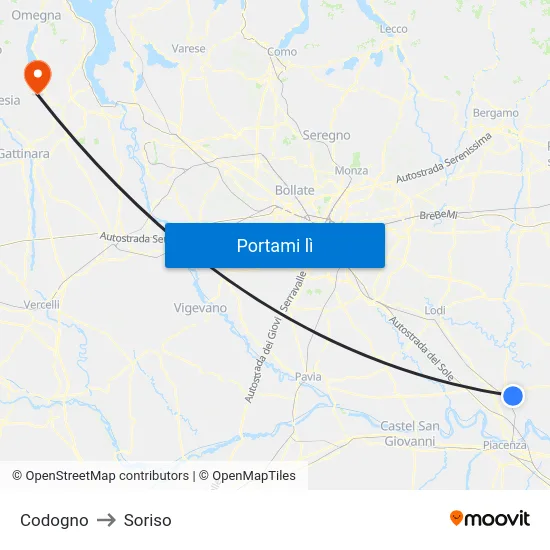 Codogno to Soriso map