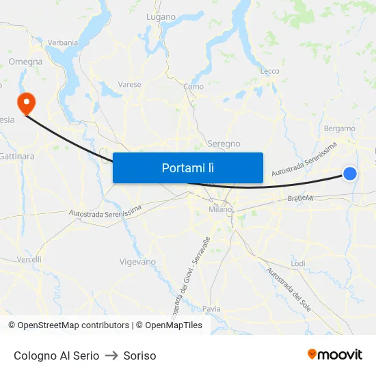 Cologno Al Serio to Soriso map