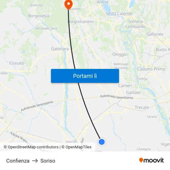Confienza to Soriso map