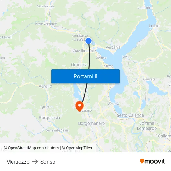 Mergozzo to Soriso map