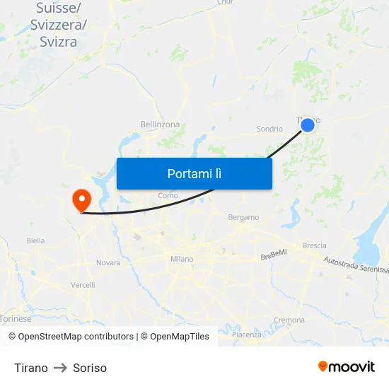 Tirano to Soriso map