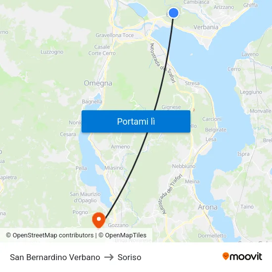 San Bernardino Verbano to Soriso map