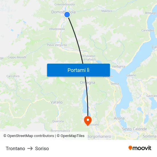 Trontano to Soriso map