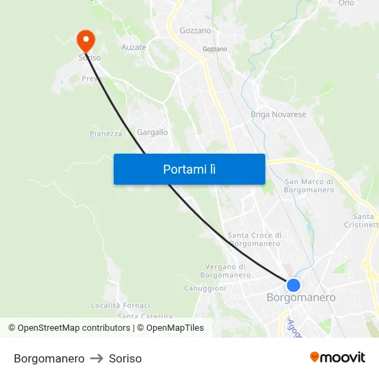 Borgomanero to Soriso map