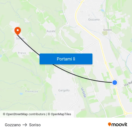 Gozzano to Soriso map
