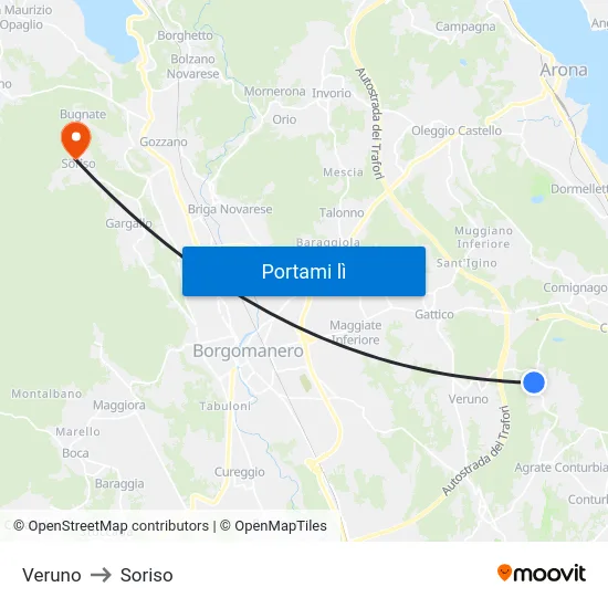 Veruno to Soriso map