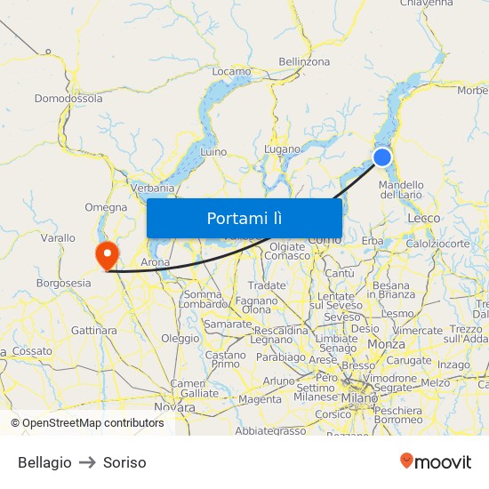 Bellagio to Soriso map