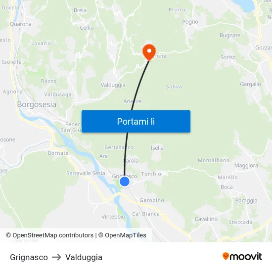Grignasco to Valduggia map
