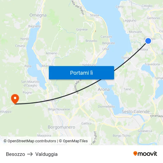 Besozzo to Valduggia map