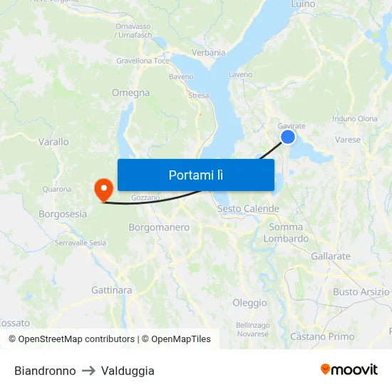 Biandronno to Valduggia map