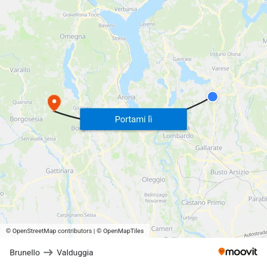 Brunello to Valduggia map