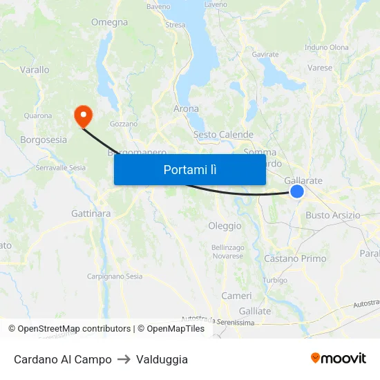 Cardano Al Campo to Valduggia map