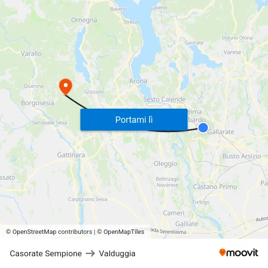 Casorate Sempione to Valduggia map