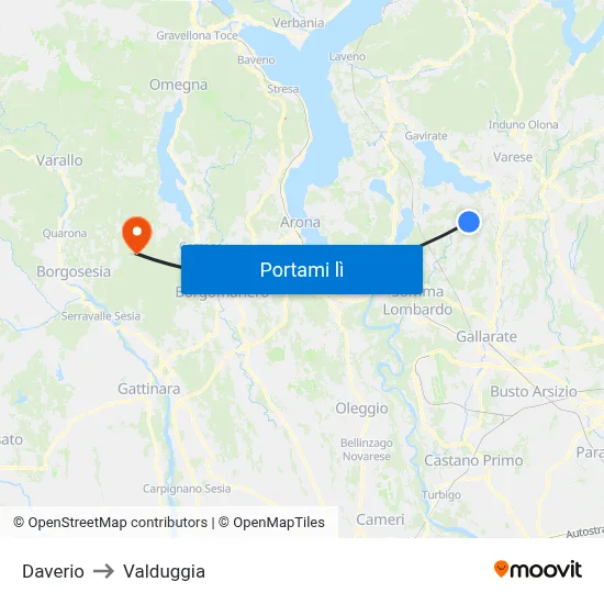 Daverio to Valduggia map