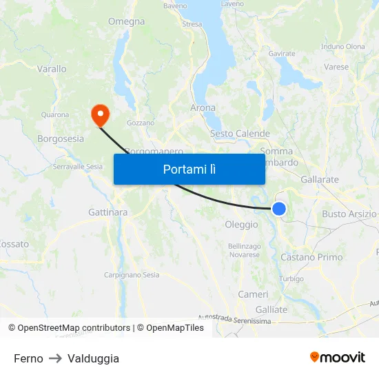 Ferno to Valduggia map