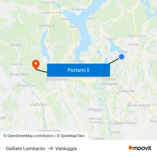 Galliate Lombardo to Valduggia map