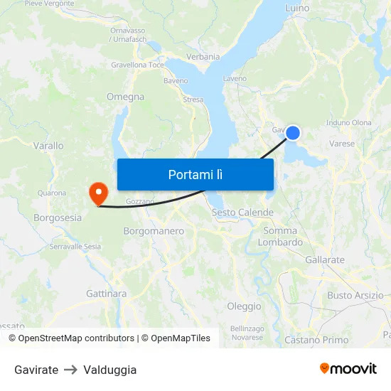 Gavirate to Valduggia map