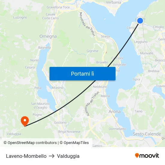 Laveno-Mombello to Valduggia map