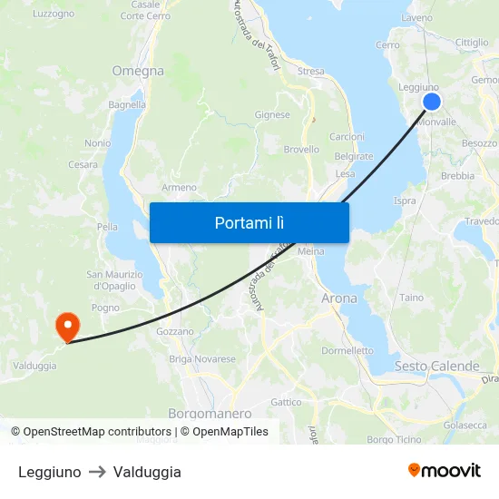 Leggiuno to Valduggia map