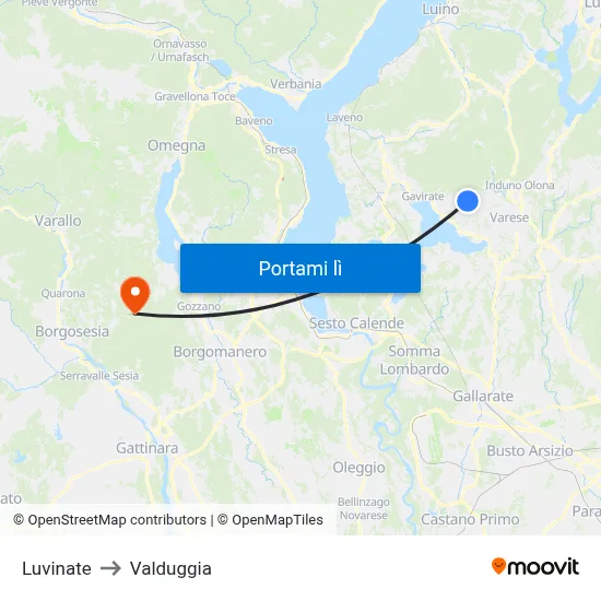Luvinate to Valduggia map
