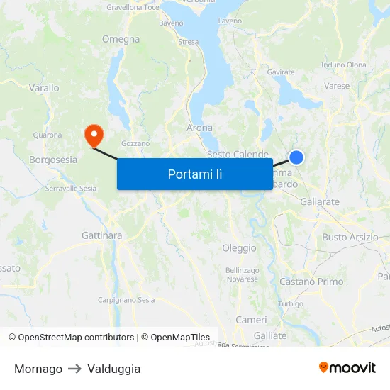 Mornago to Valduggia map