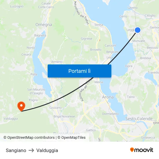 Sangiano to Valduggia map
