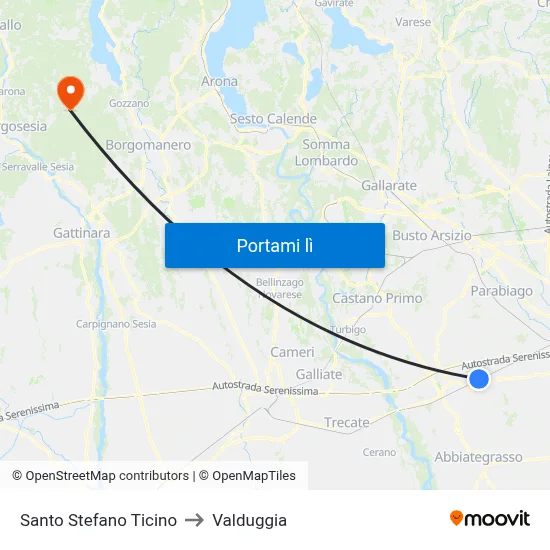 Santo Stefano Ticino to Valduggia map