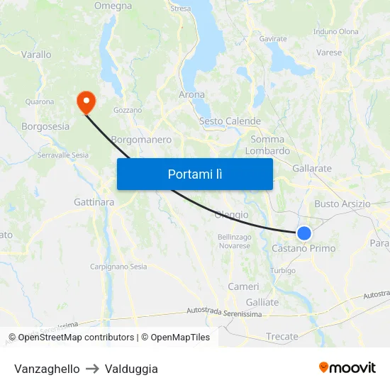 Vanzaghello to Valduggia map