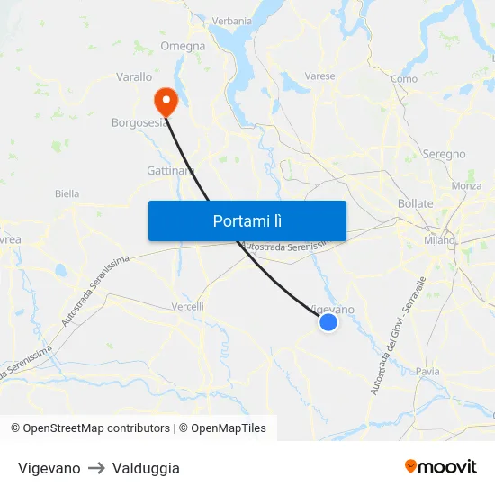 Vigevano to Valduggia map