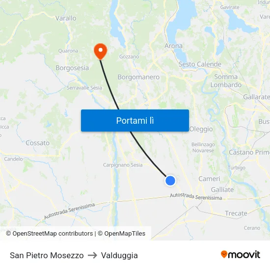 San Pietro Mosezzo to Valduggia map