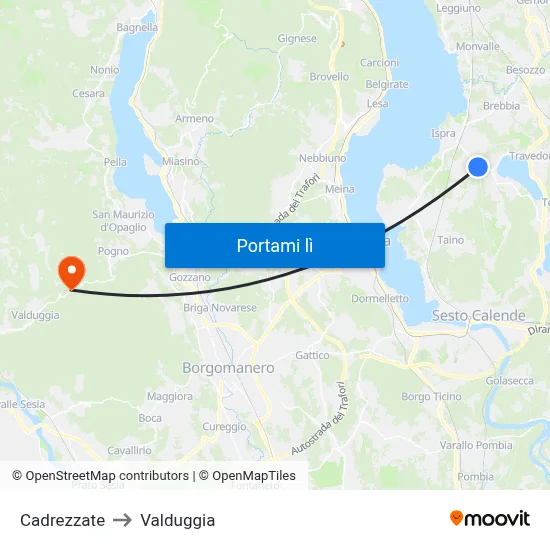 Cadrezzate to Valduggia map
