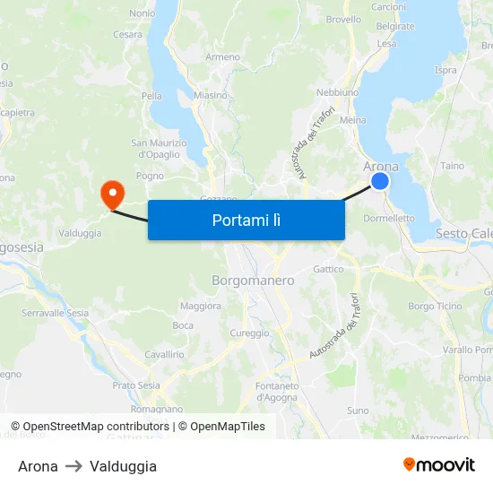 Arona to Valduggia map