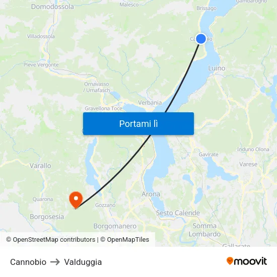 Cannobio to Valduggia map