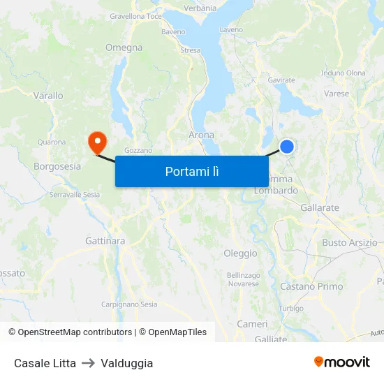 Casale Litta to Valduggia map