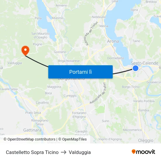 Castelletto Sopra Ticino to Valduggia map