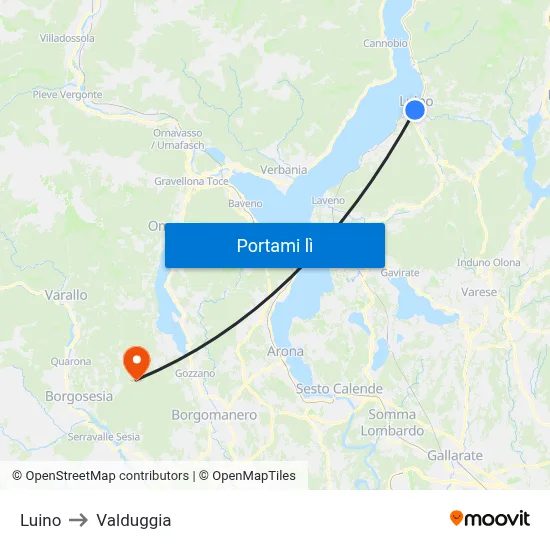 Luino to Valduggia map