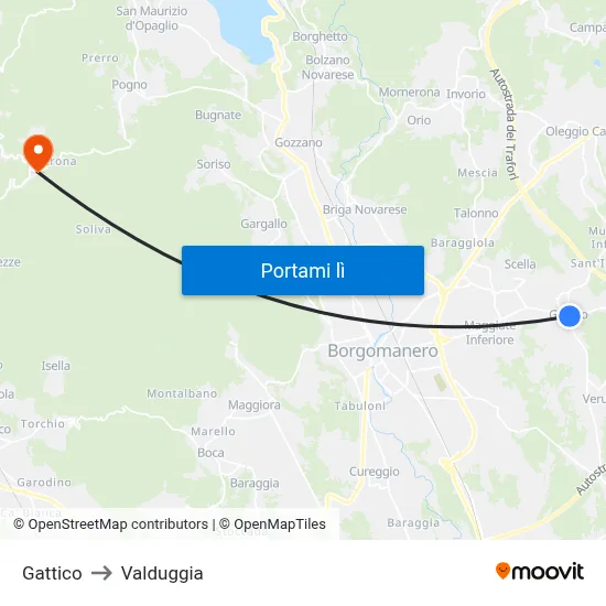 Gattico to Valduggia map