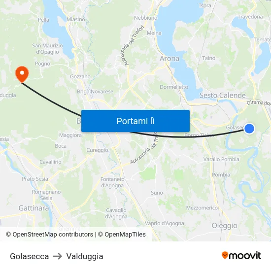 Golasecca to Valduggia map