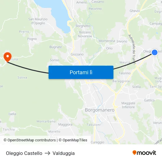 Oleggio Castello to Valduggia map