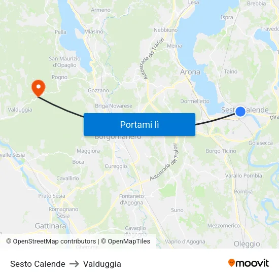 Sesto Calende to Valduggia map