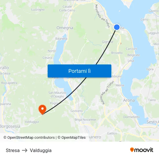 Stresa to Valduggia map