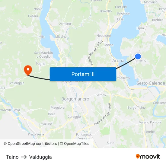 Taino to Valduggia map