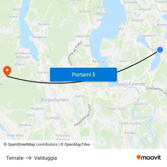 Ternate to Valduggia map