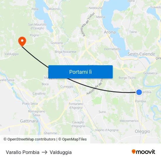 Varallo Pombia to Valduggia map