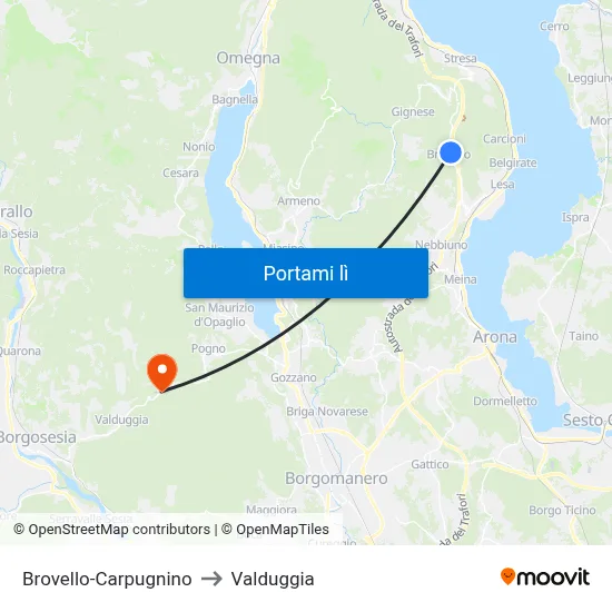 Brovello-Carpugnino to Valduggia map