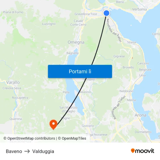 Baveno to Valduggia map