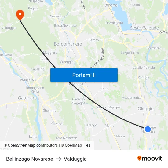 Bellinzago Novarese to Valduggia map