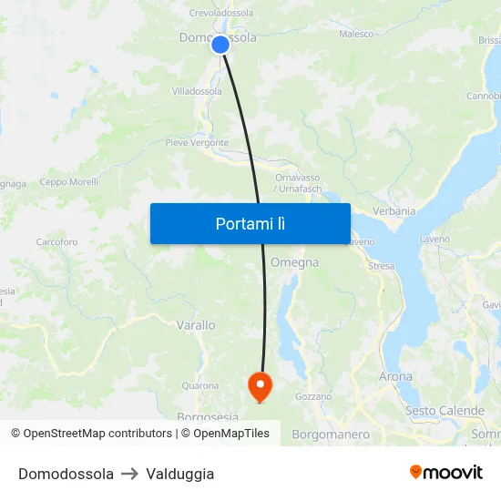 Domodossola to Valduggia map