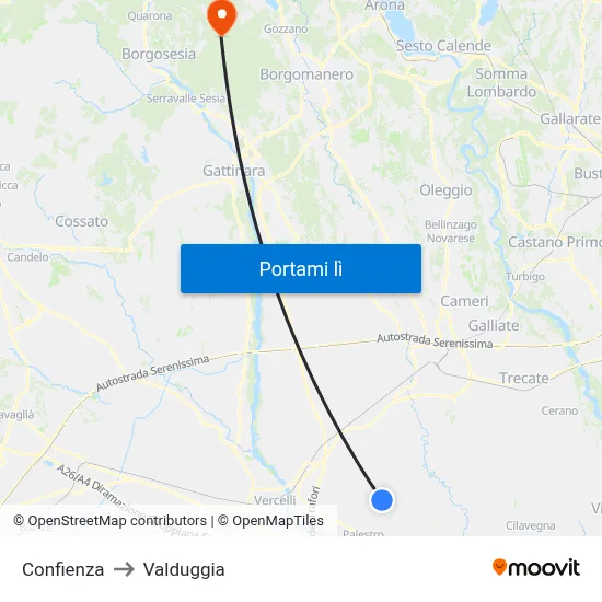 Confienza to Valduggia map
